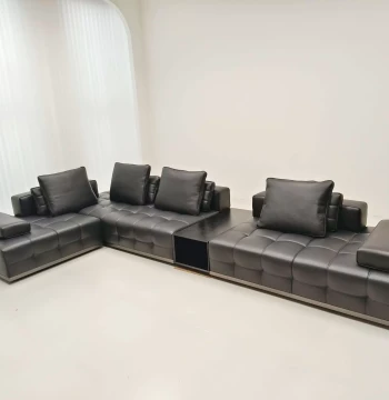 Lawrence Modular Inline Leather Sofa Italian Minimalist Villa Living Room Large Apartment Flat Top Grain Leather Sofa