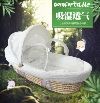 Newborn Baby Handheld Basket, Car Sleep Bassinet, Hand-Woven Grass Crate, Baby Cradle Bed, Portable Infant Basket