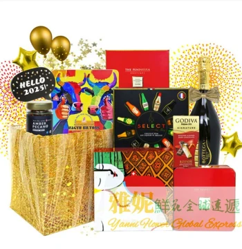 Hong Kong New Year's Day Gift Basket with Gourmet Food and Red Wine, Express Delivery for Company Leaders and Elders in Macau