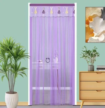 Summer Anti-Mosquito Door Curtain, No-Drill Embroidered Lace with Velcro, Bedroom Partition Curtain, Single Mesh Curtain