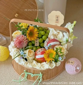 Mid-Autumn Festival Mooncake Fruit Basket Fresh Flower Handheld Basket Bamboo Woven Handcrafted Floral Arrangement Basket Chinese Style Egg Basket