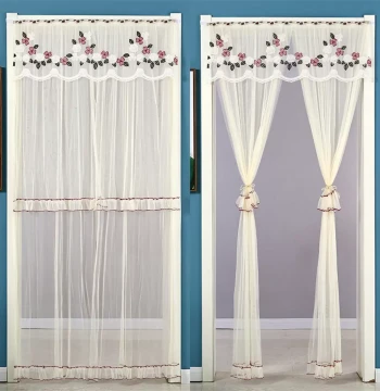 Lace Fabric Mosquito Net Summer Double Door Curtain Bedroom Living Room Sheer Curtain Embroidered One Piece