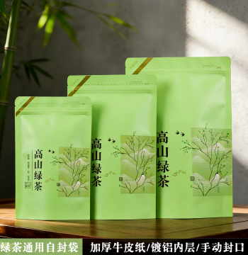 Tea Packaging Bags, 125g/250g/500g Green Tea Universal Moisture-Proof Fresh-Keeping Kraft Paper Sealed Bags with Aluminum Foil Zipper