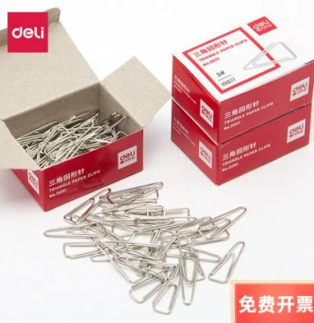 10 Boxes of Deli 0051 Paper Clips - 28MM Triangular Metal Paper Clips, Total 1000 Pieces