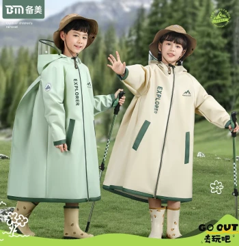 Beimei Children's Raincoat - Long Full-Body Storm Protection with Backpack Compartment for Elementary School Boys and Girls