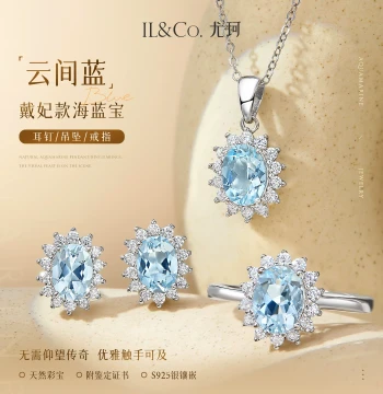IL&CO 'Cloud Blue' S925 Sterling Silver Natural Aquamarine Pendant - Classic Princess Diana Style Gemstone Ring