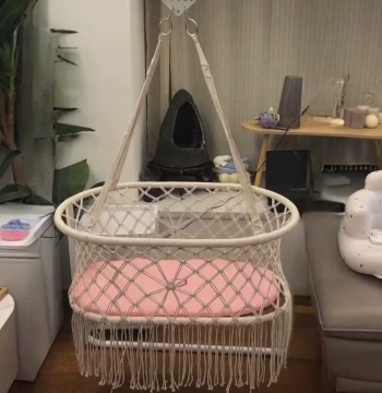 Deepened Internet-Famous Pastoral Style Cotton Rope Woven Cradle – Handmade Infant Hanging Bed and Rocking Nest
