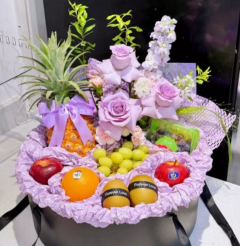 Premium French-Style Fruit Gift Box with Fresh Flowers - Same-Day Delivery for Housewarming, Grand Openings, and Birthdays Nationwide