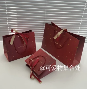 Red Festive Gift Bag Wedding Favor Paper Bag Holiday Gift Handbag with Ribbon Large Premium Feel