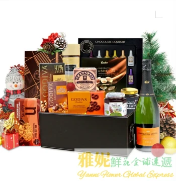 Hong Kong Christmas Premium Gift Baskets with Blue Ribbon - Same-Day Delivery for Corporate Gifts, Elders, and Gourmet Combos in Macau
