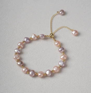 6-7mm Natural Freshwater Non-Nucleated Pearl Candy Color Fashion Mixed Baroque Adjustable 0033