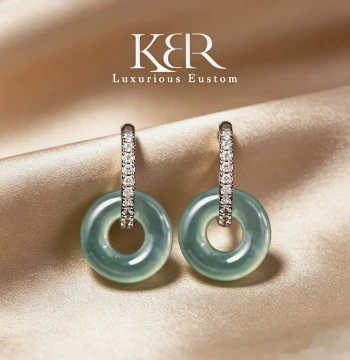 High-End Natural Type A High-Ice Blue Dragon Jadeite Ping An Kou Earrings - Minimalist Versatile Design KBR0604001