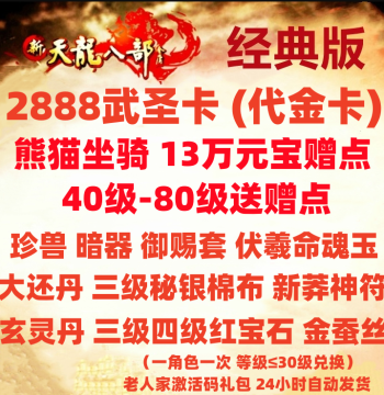 New Tian Long Ba Bu Classic Server Wealth Card 2888: Includes 130k Martial Saint Card Points, Panda Mount, Rare Beast, Divine Talisman, and Gems