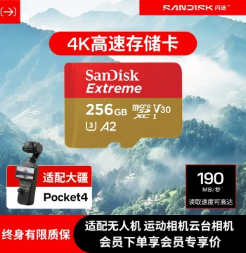 SanDisk TF Card 256GB for DJI Pocket 3/4 Drones, Action 6/5 Pro, and Switch - High-Speed Memory Card