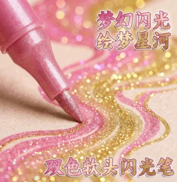 Dual-Color Glitter Watercolor Pens for Elementary Art - Acrylic Markers with Sparkle & Quicksand Effects for Kids, Soft-Tip Fluorescent Pens for Kindergarten