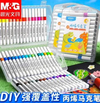 M&G Acrylic Markers, Opaque and Layerable, Specially Designed for Elementary Students, Kids' Art DIY, Washable Hard/Soft Tips, Waterproof Liquid Acrylic Pens for Kindergarten Graffiti