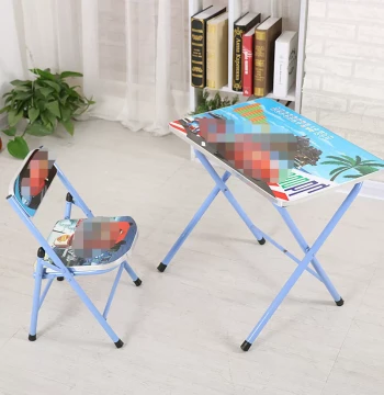 Minimalist Kindergarten Student Desk and Chair Set, Home Folding Study Desk, Cartoon Pattern Kids' Writing Table