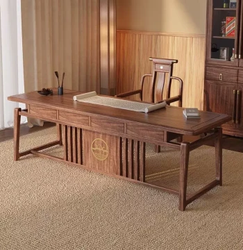 New Chinese Style Walnut Wood Desk and Chair Set, Executive Office Desk for Bosses, Home Study Writing and Calligraphy Table