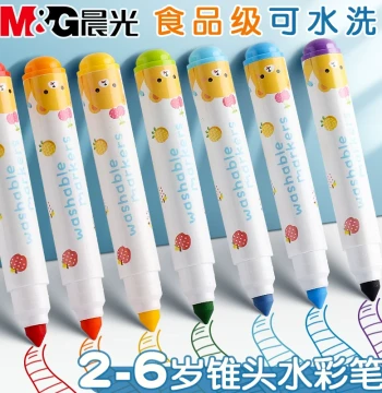 M&G Watercolor Pens for Kids Washable Non-Toxic Kindergarten Special 36 Colors Thick Barrel Children's Drawing Pens Color Pen Set Elementary School 12/24 Colors Water-Based Thick Tip Graffiti Painting Tools