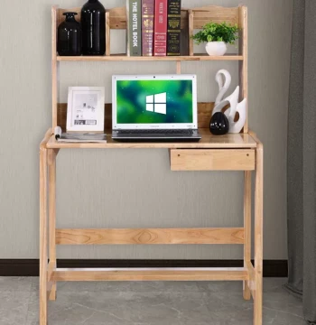 Home Solid Wood Desk Kids Writing Table Wooden Computer Desk with Integrated Bookshelf Student Desk Oak Table Minimalist