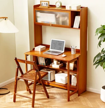 Computer Desk Home Study Desk with Bookshelf Integrated Student Desk and Chair Combo Bedroom Office Writing Table