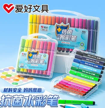Aihao 18-Color Antibacterial Watercolor Pens for Kids, Washable Non-Staining Markers for Kindergarten and Elementary School Hard-Tip Drawing Set