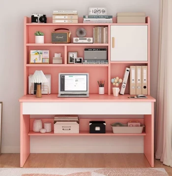 Student Home Study Desk with Bookshelf Combo, Simple Kids' Writing Desk and Chair Set for Bedroom