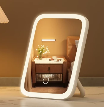 LED Vanity Mirror with Lights, Desktop Makeup Mirror for Women with Fill Light, Dormitory Desktop Standing Portable Small Home Dressing Mirror