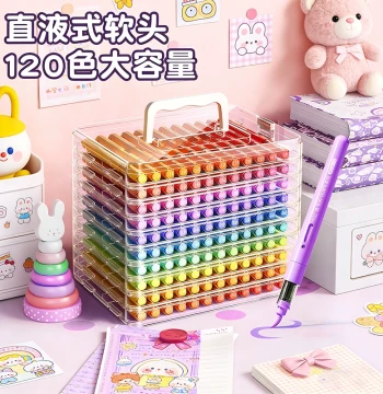 Watercolor Pens for Elementary Art - Acrylic Markers with Liquid Ink & Soft Tips, Washable & Layerable for Kids, Opaque & Erasable for Kindergarten Drawing and Coloring Sets