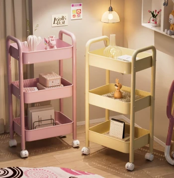 Mobile Rolling Bookshelf with Multiple Tiers, Carbon Steel Cart for Snacks, Clutter, Desktop Side Storage