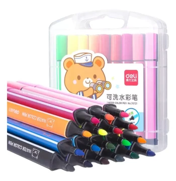 Deli Washable Watercolor Pens, 24 Colors, Non-Toxic for Kindergarten and Elementary Students, Art Class Beginner Set, 36 Colors, Water-Soluble, 12 Colors, Grade 1 Water-Based Drawing Pens