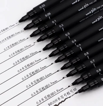 Japan uni Mitsubishi Fine Liner Pen PIN-200, Student Art Drawing Outline Pen, Hand-Drawn Watercolor Manga Inking Waterproof