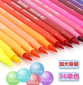 Large Capacity Watercolor Pens - Single Soft Tip Markers in Black, Red, Blue, Yellow, Green for Art Studio Refills