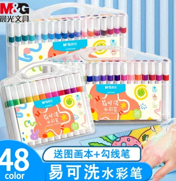 M&G Easy-Wash Triangular Barrel Large-Capacity Watercolor Pens - Non-Toxic Art Markers for Kids, Kindergarten & Elementary Students, 12/24/36 Colors with Dual-Tip Soft Fibers