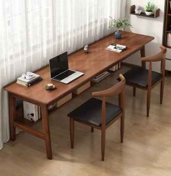Nordic Double Desk, Solid Wood Computer Table, Home Wall-Mounted Writing Desk, Minimalist Long Narrow Workstation