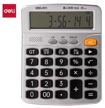 Deli TE28 Voice Calculator with Real Human Pronunciation, Large Display, for Business, Office, and Accounting Use SJJF-1