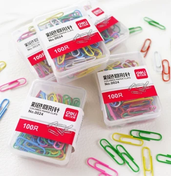 Colorful Cute Deli Paper Clips - Model 0024, 100 Pieces per Box, Office Supplies