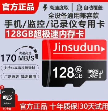 High-Speed Memory Card for Dash Cams and Surveillance, 128GB/256GB/512GB, Camera SD Card 64GB