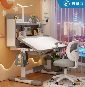Complete Study Room Desk Set, Children's Learning Desk and Writing Chair, Elementary Student Home Writing Desk, Height-Adjustable Desk for Posture Correction