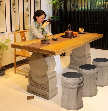 Hanyuntang Solid Wood Large Board Desk, Workstation for Home Reading, Long Table, Office Desk, Dual-Use Tea Table