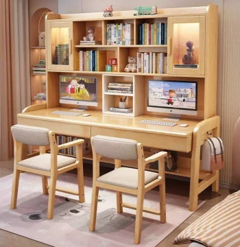 Double Person Bookshelf Integrated Computer Desk Office Desk Home Living Room Side-by-Side Study 706 Writing Desk and Chair Combination