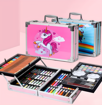 145-Piece Art Set - Washable Watercolor Pens & Pencils in Gift Box for Elementary Kids, Holiday Gifts