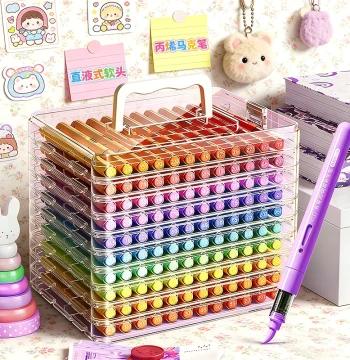 Watercolor Pens for Elementary School Art, Acrylic Markers, Liquid-Filled 60 Colors, Soft Tip, Washable for Kindergarten, Opaque, Erasable Drawing Pen Cores, Colored Painting Set