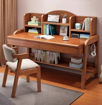 Study Desk Elementary Student Writing Desk and Chair Set Home Minimalist Top Student Desk Height-Adjustable Solid Wood Children's Desk