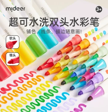 mideer Children's Dual-Tip Watercolor Pens, Non-Toxic & Washable, Special Set for Kindergartens, Water-Soluble Painting Kit, Enlightenment Pens for Elementary Students, Professional Art Brushes, Children's Day Gift