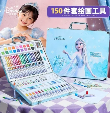 Disney Children's Watercolor Painting Set, Complete Art Tools, 10th Birthday Gift for Girls, Washable Colored Pens, Elsa Theme, School Art Starter Kit for Elementary and Kindergarten