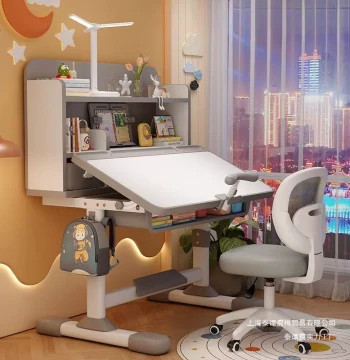 Complete Study Room Desk Set, Children's Learning Desk and Writing Chair, Elementary Student Home Writing Desk, Height-Adjustable Posture Correction Desk