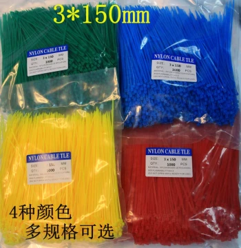 Self-Locking Plastic Nylon Colored Cable Ties 3*150mm, Red, Yellow, Green, Blue Wire Bundling Seals, Fixing Base Clips
