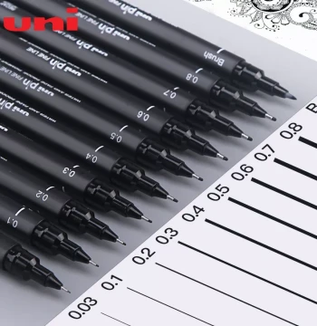 Authentic Japanese UNI PIN-200 Fine Liner Pens by Mitsubishi, for Manga Design, Tracing, Drawing, Outlining, Technical Drafting, 0.9, 1.0, 1.2mm Black Outline Pen Set
