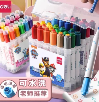 Deli 36-Color Stamp Watercolor Pens for Kids – Washable, Non-Toxic, Ideal for Kindergarten and Elementary Students; Also Available in 12-Color and 24-Color Sets